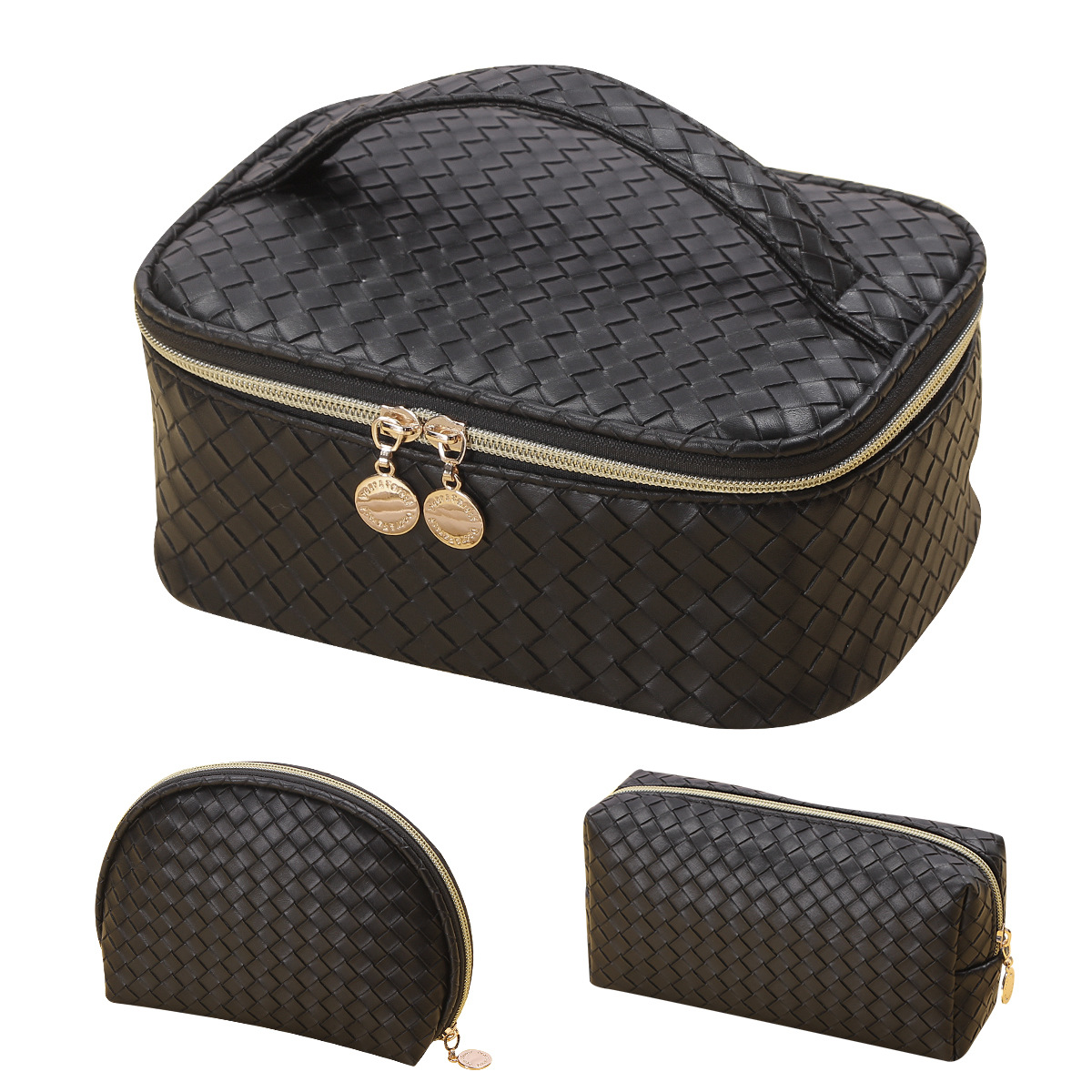PU Braid Pattern Cosmetic Bag Set